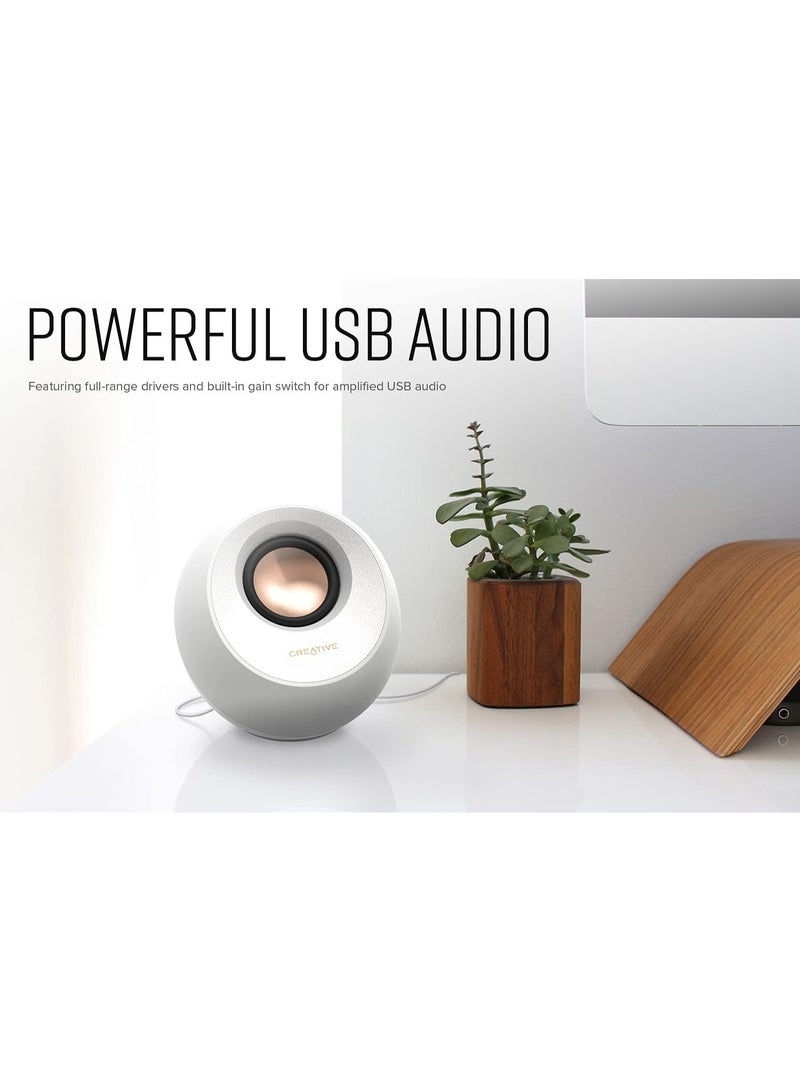 CREATIVE Pebble V3 Minimalist USB-C 2.0 Desk Speaker with Bluetooth 5.0, 8W Sine Wave Power at 16W Peak, USB-A Converter Included (White) - Image 3
